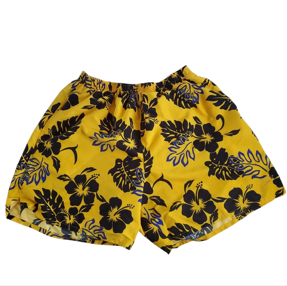 Speedo Yellow Blue and Black Board Shorts Bold Floral Design Size XL